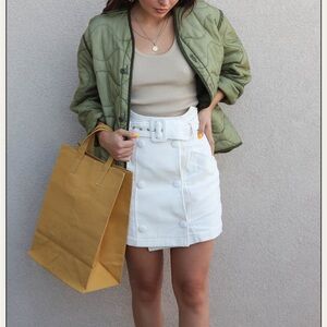 J.O.A. 100% Cotton White Double-Breasted Mini Skirt S